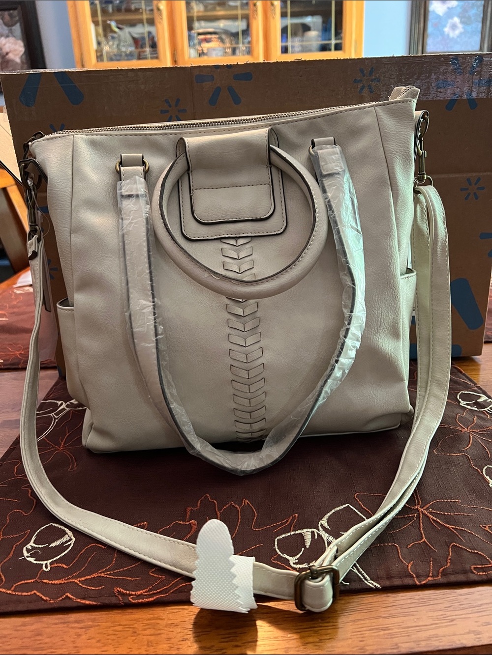 Women's Cream Tote Bag with Detachable Strap